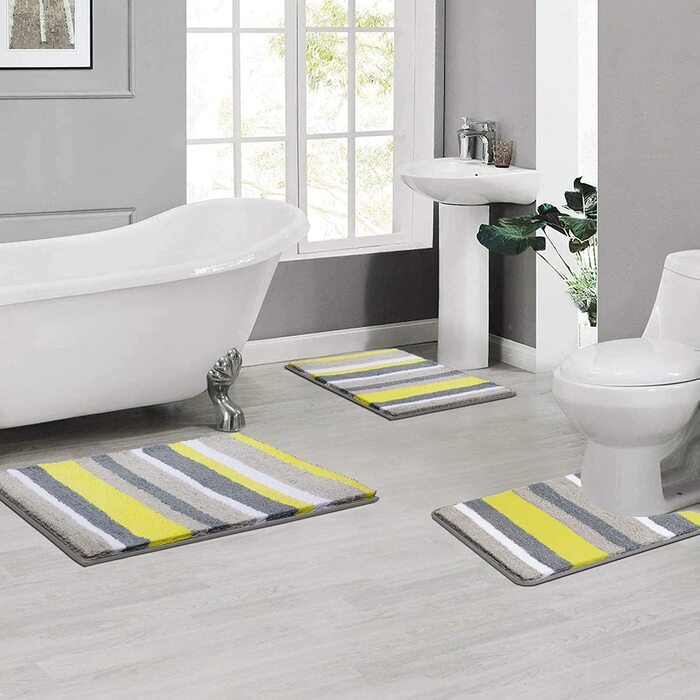 М'які килимки для ванної і туалету Pauwer 3 шт сіро-жовті