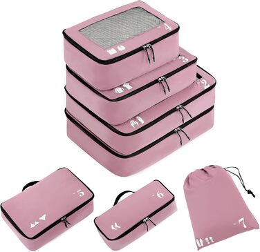 Набір органайзерів для валізи ECOHUB (7 предметів), пакувальні куби з блискавкою з переробленого PET, рожевий