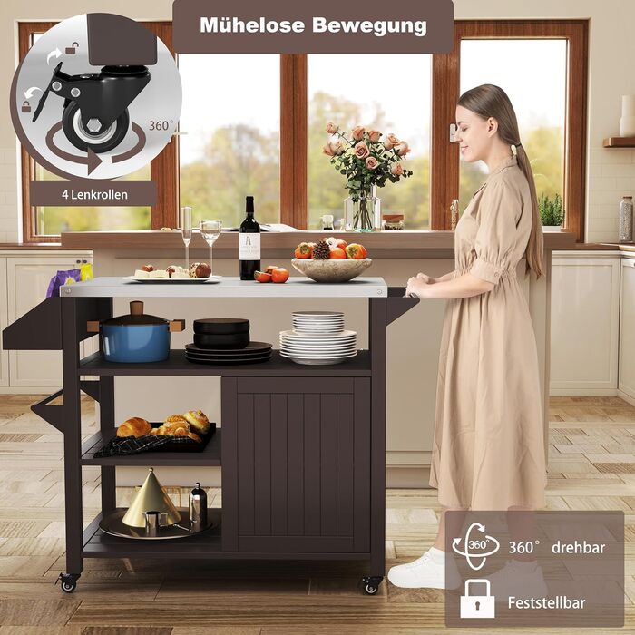 Grillwagen COSTWAY: Металевий гриль-візок з 3 полицями, нішею для спецій та ручкою. Ідеально для BBQ, саду, тераси. Розміри: 116 x 50 x 87 см