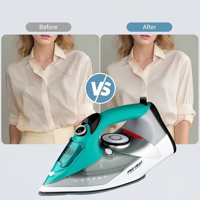 Праска з парою, праска з керамічною підошвою, самоочищення, резервуар 340 мл, 3000 Вт, автоматичне вимкнення, зелена