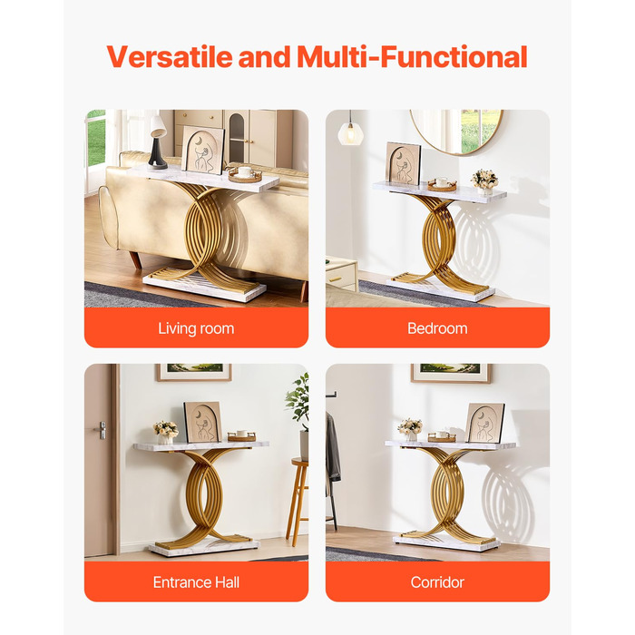 Вхідний консольний столик VEVOR 100 см - вузький, міцний, з металевим каркасом. Ідеально для передпокою, вітальні, спальні. Витримує до 49,9 кг.