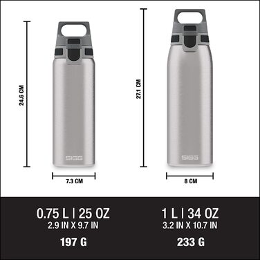 Вулична пляшка для пиття SIGG Shield ONE (/1 л), що не містить забруднюючих речовин і герметична пляшка для пиття, міцна спортивна пляшка для пиття з нержавіючої сталі з ОДНИМ верхом (0,75 л, матова)
