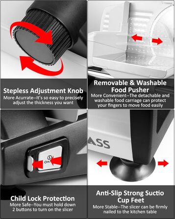 Електричний слайсер 200W з нержавіючої сталі - кухонний слайсер для м'яса, сиру, хліба та ковбаси, регулювання товщини шару 0-15 мм, 2 леза