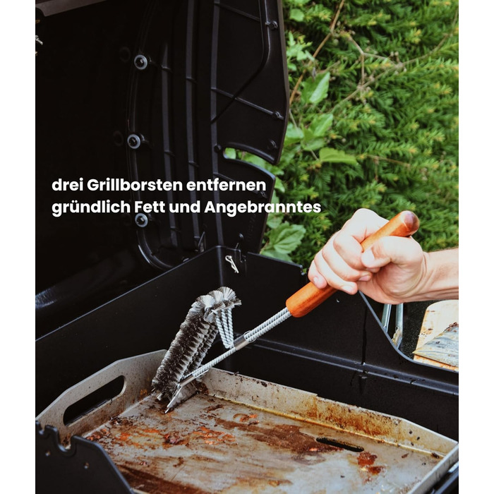 Набір для гриля: щипці, лопатка, виделка, щітка для чищення. Підходить для газових грилів. Подарунковий набір з нержавіючої сталі та акації (4 шт.)