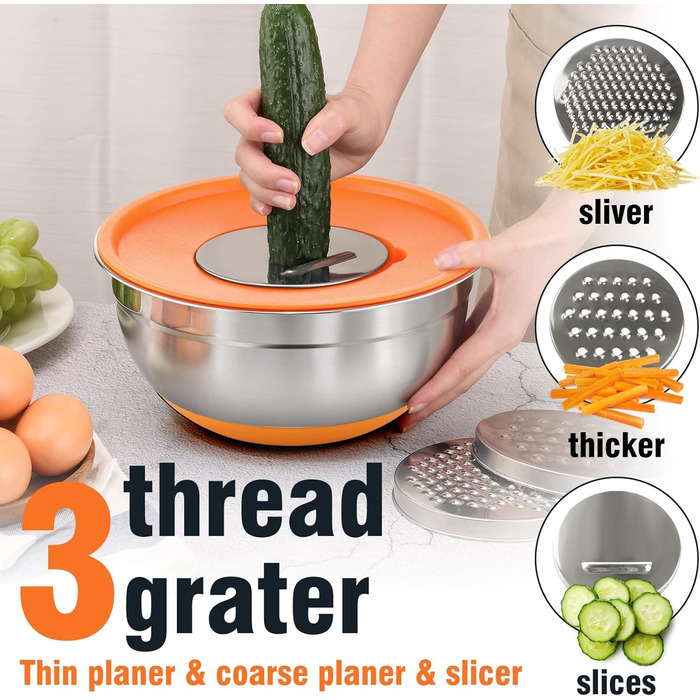 Набір міксерів BEWOS 7 шт. з кришкою, нержавіюча сталь, різні розміри (0.7-4.5 Qt)