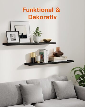 Полиця настінна Pipishell Wandregal Holz 40 см, набір 4 шт., дерево Paulownia, чорна - для кухні, ванної, спальні, офісу