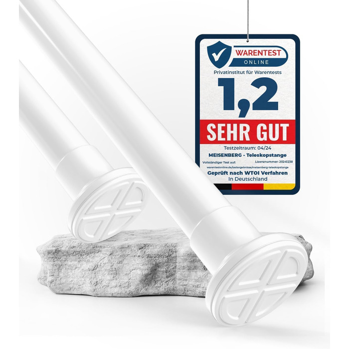 Штанга для душу без свердління 160-210 см, біла, діаметр 32 мм, з кріпленнями - для ванної, кухні та міжкімнатних дверей