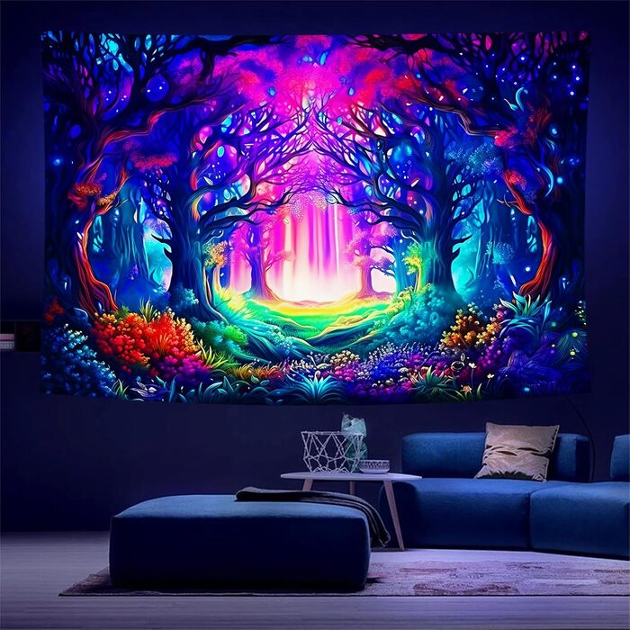 Гобелен Forest Trippy UV реактивний, барвистий, 300x180см, декоративна вітальня арт