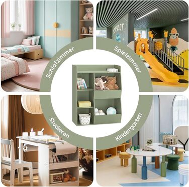 Полиця для книг SoBuy Montessori для дітей, зелена, 80x104x34 см, 5 відділень