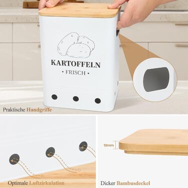 Коробки для зберігання картоплі, цибулі та часнику, 3 шт., з бамбуковим кришками, чорні