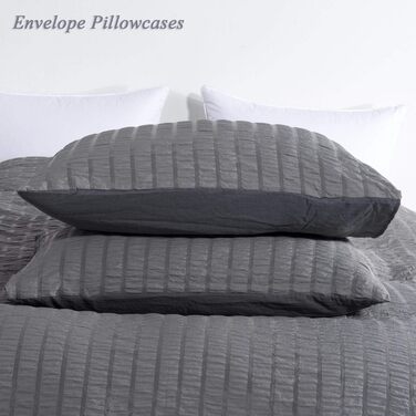Комплект постільної білизни Vivilineneu Seersucker з 3 предметів-підодіяльник для ліжка 220x240 см 2 наволочки 50x75 см - на блискавці (темно-сірий, 220x240 см)