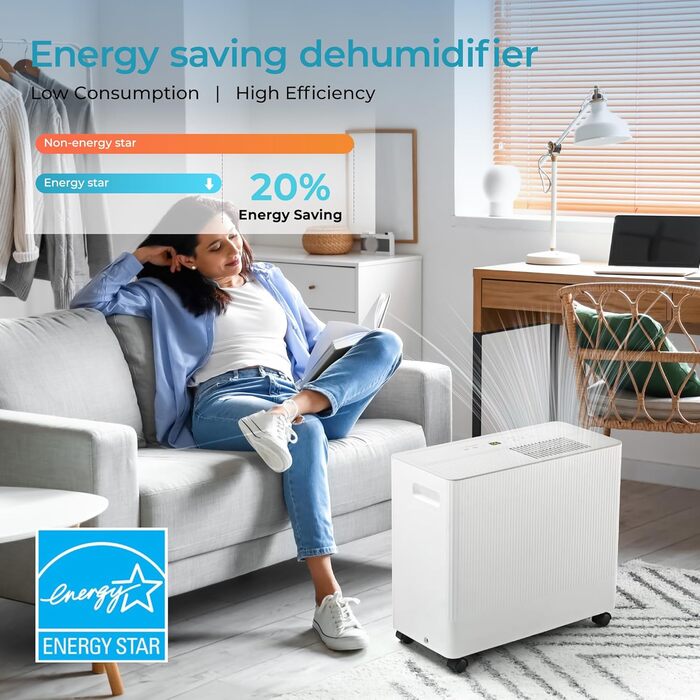 EUHOMY Електричний осушувач повітря 12L - для спальні/ванної/підвалу, тихий та економічний, 3 режими, автоматичне відтавання, шланг, фільтр, таймер, 12л/день, для 122м³/25м²