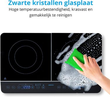 Подвійна індукційна конфорка, 3500 Вт, дві конфорки, 10 рівнів температури, світлодіодний дисплей, чорний подвійний Сенсорне керування спереду, 15324