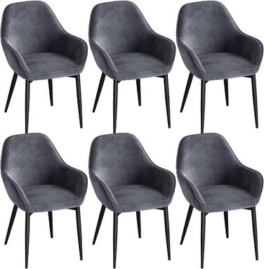 Крісло Eluchang для їдальні та кухні: м'яке, з підлокітниками, для вітальні, до 120 кг, оксамит, темно-сірий (набір 6 шт.)