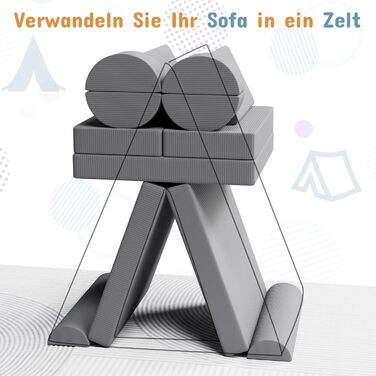Дитяче ігрове диван-ліжко модульне, 15 частин, сірий, з сертифікатом Oeko-Tex® 100