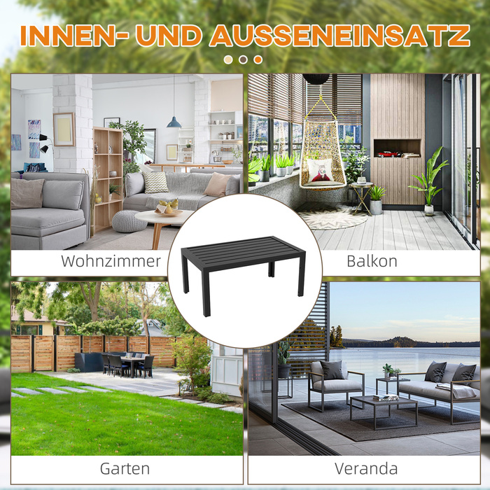 Розкладний столик для балкона/саду зі сталі, прямокутний, 101,5 x 61 x 46 см, чорний. Стійкий до погодних умов.