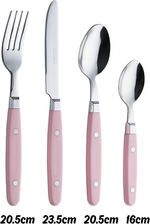 EXZACT Набір столових приборів 24 шт. з нержавіючої сталі, з ручками з заклепками/Столові прибори в ретро-стилі - 6 виделок, 6 ножів, 6 ложок, 6 чайних ложок - Рожевий