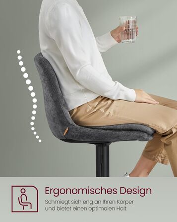 Барні стільці VASAGLE 2 шт., регульована висота, обертаються, зі спинкою та підніжкою, для кухні, їдальні, бару, сталеві, сіро-кам'яні, LJB195G02