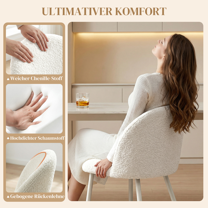 Обідні стільці для кухні, м'яко оббиті жаккардом, розміром 50,5 x 57,5 x 78,5 см, кремово-білі