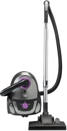 Пилсос Bestron з мішком, для прибирання підлоги, з 3 мішками, телескопічна труба 94 см, перемикач насадки для підлоги, радіус дії 7.5 м, HEPA 12 та мікрофільтр, миючий, чорний/фіолетовий