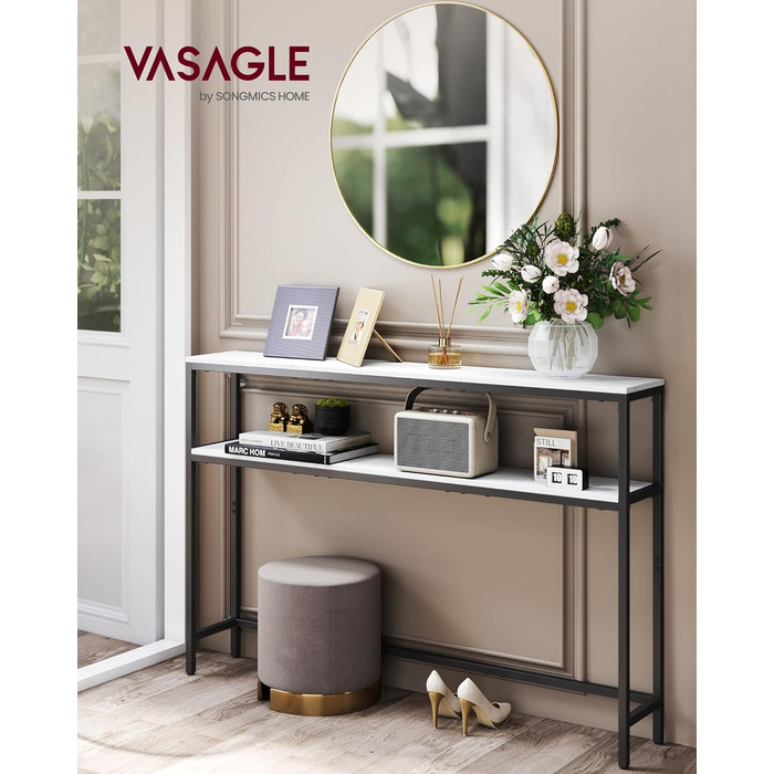 Консоль VASAGLE - вузький столик для вітальні/коридору з 2 полицями, 20 x 100 x 80 см, сірий/чорний, LNT131B22