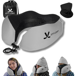 Подушка для шиї в подорожах з меморі-піною з капюшоном та захистом обличчя: підтримка шиї, зменшення навантаження та втоми, забезпечення приватності в літаку