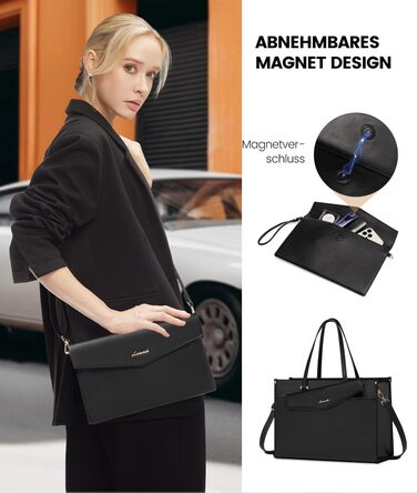 Сумка для ноутбука LOVEVOOK для жінок, водонепроникна, велика, сумка-шопер, ділова, шкіряна, для навчання, 15.6 дюймів, чорна, бежева, коричнева