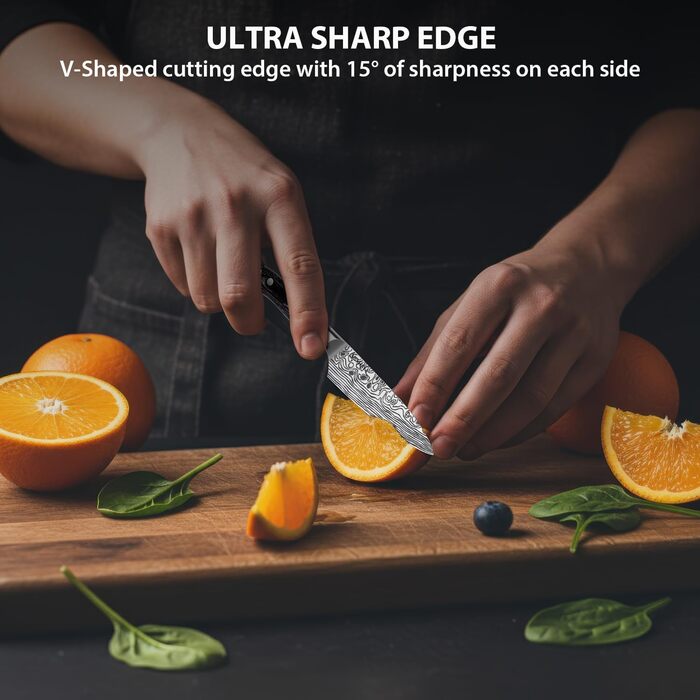 MOSFiATA ніж кухарський Сантоку, професійний ніж для кухні, універсальний ніж з нержавіючої сталі, дуже гостре лезо, з подарунковою коробкою, 7' (4 дюйми) ніж для фруктів