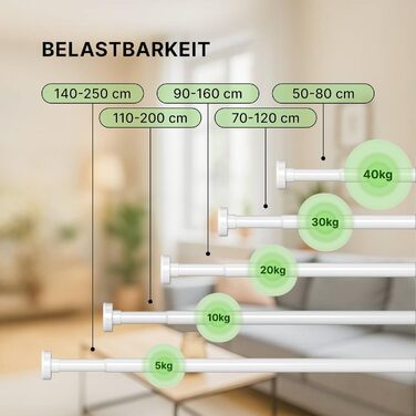Штанга для душу без свердління 90-160 см, Ø 25 мм, телескопічна штанга з кріпленнями - для ванни, душу та перегородки, 1 шт. (70-120 см [2 шт.], білий)
