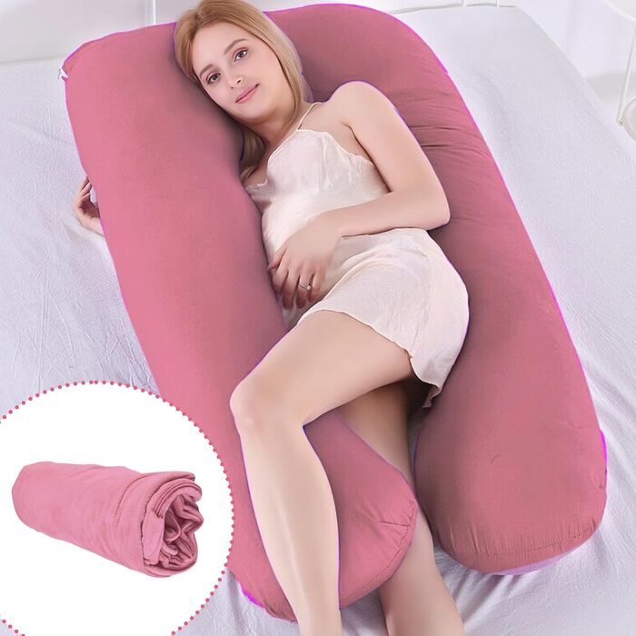 Наволочка на подушку для вагітних U-подібна, бавовняна знімна наволочка для подушки для годування та підтримки тіла, 140 x 80 см (Рожевий + Сірий)