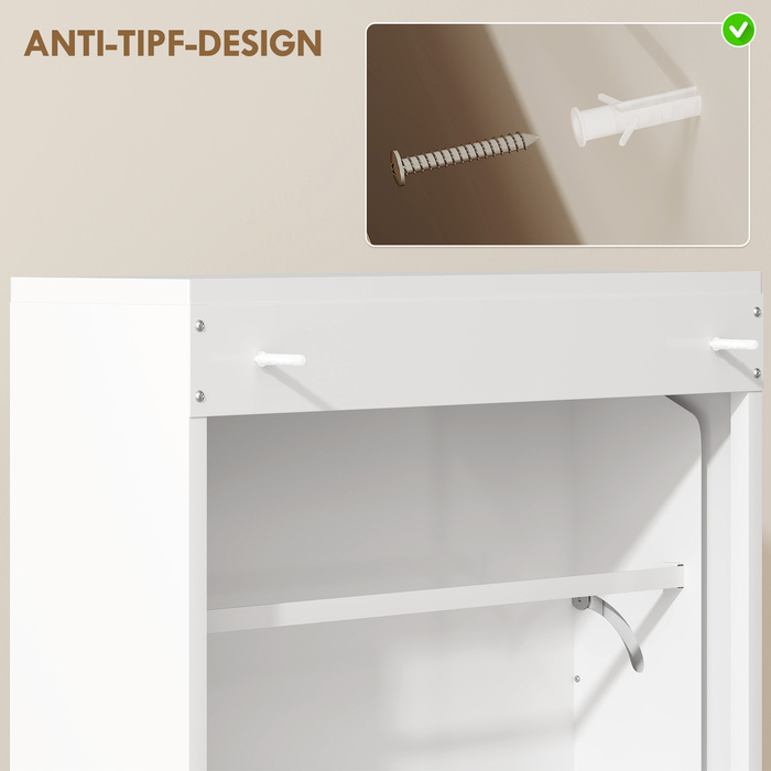 Металева шафа для взуття з 3 похилими полицями, вузька настінна шафа для 6 пар взуття, біла