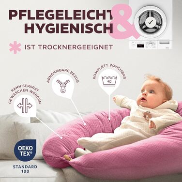 Подушка для годування та вагітних Sei Design XXL 190x30 см | Ергономічна, з бавовняним чохлом Panda Rosa