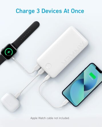 Вт, USB-C, сумісний з iPhone, Galaxy, iPad, AirPods, Apple Watch (білий), 335 Power Bank, 20