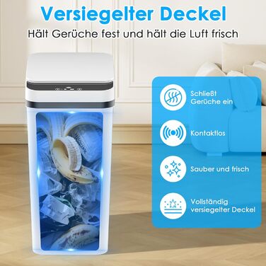 Набір з 2 автоматичних сміттєвих баків з датчиком, 12 л, електричний, 3 режими роботи, тихий, водонепроникний, інтелектуальний, для кухні, офісу, вітальні, ванної кімнати