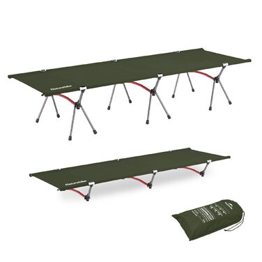 Польове ліжко Naturehike ультралегке складане, витримує до 150 кг, з регулюванням висоти, колір армійський зелений
