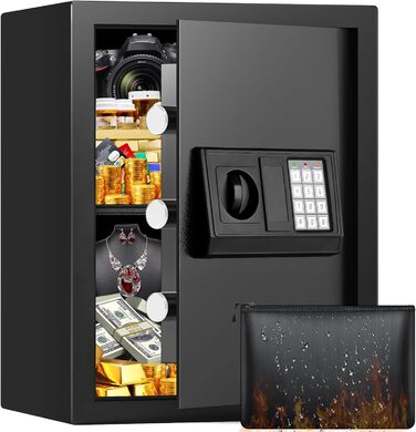 Великий сейф 50л для дому: вогнестійкий, водонепроникний, з ключем та кодовою панеллю. Сейф для зберігання золота, прикрас, документів. Сейф для меблів з інтелектуальною системою сигналізації, настінний сейф.