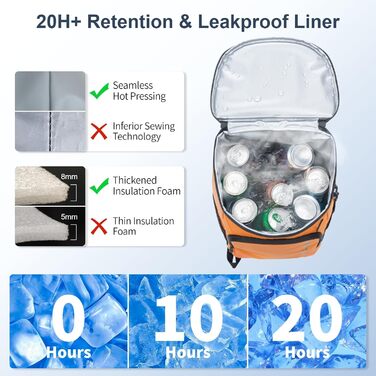 SPARTER Рюкзак-холодильник на 33/49 доз, ізольований терморюкзак, вологостійкий, легкий, для пляжу, подорожей, кемпінгу, обід (Оранжевий)