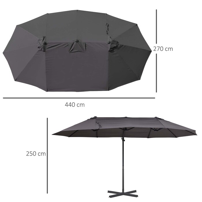 Консольна парасолька Outsunny Double Parasol з регульованою садовою парасолькою Sunshade Metal Dark Grey 440 x 270 x 250 см | Аосом