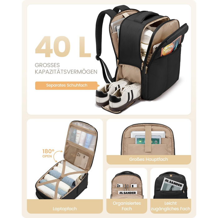 Чорний жіночий рюкзак LOVEVOOK 40L для подорожей з відділенням для ноутбука 17