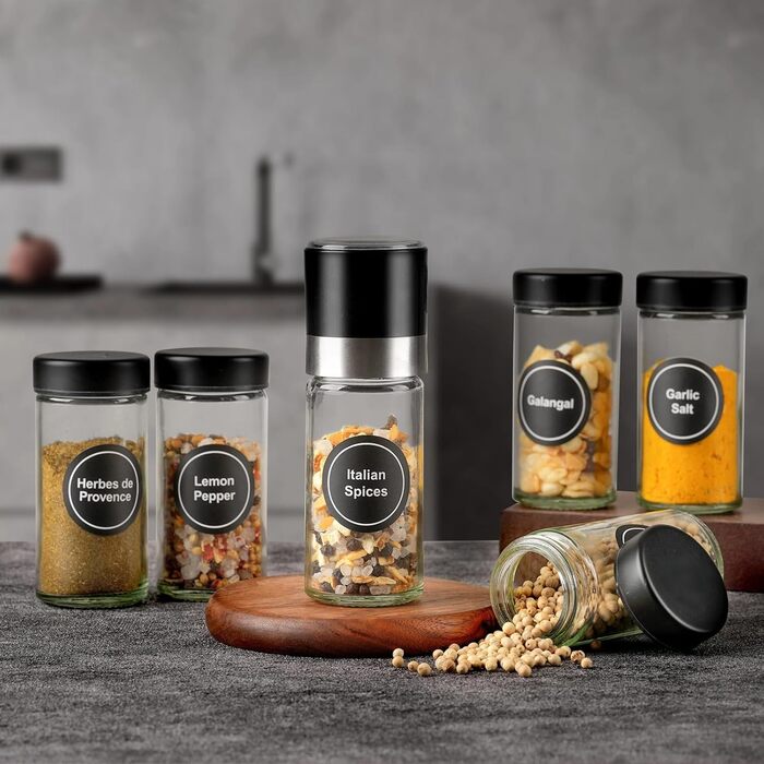 Набір скляних банок для спецій FRIBERG з дозатором, 20 шт. по 120 мл, чорний колір