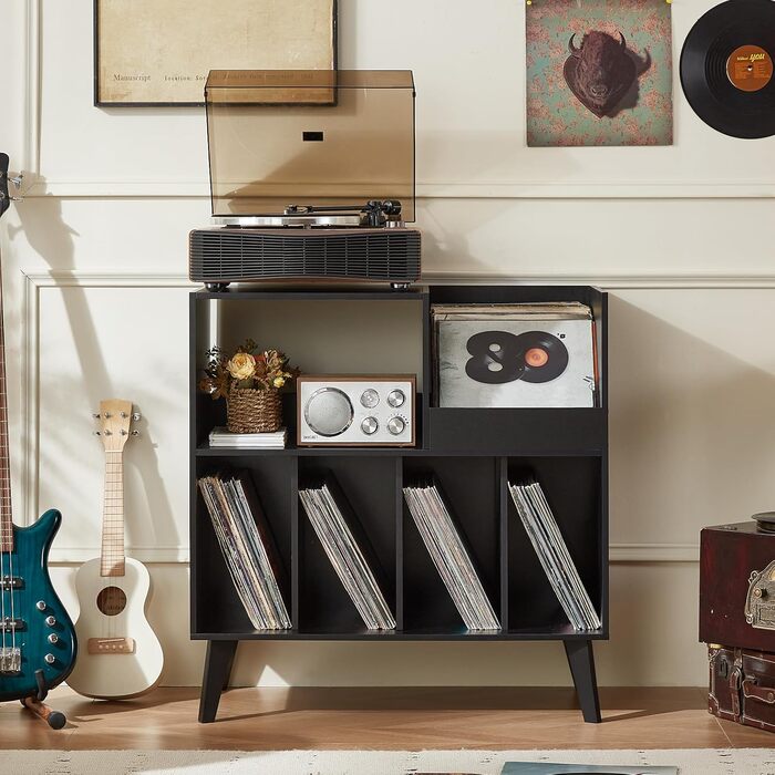 Підставка для платівок на 300 альбомів з полицею для зберігання, чорна