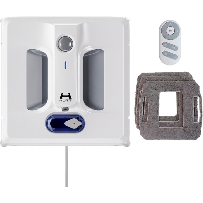 Робот для миття вікон Hutt з пультом дистанційного керування | 2-фазне розпилювальне система та 3800Pa потужність всмоктування | 80 мл бак, розпізнавання країв | Для скла, плитки, дзеркал (4 серветки для миття, страхувальний трос у комплекті) (A1)