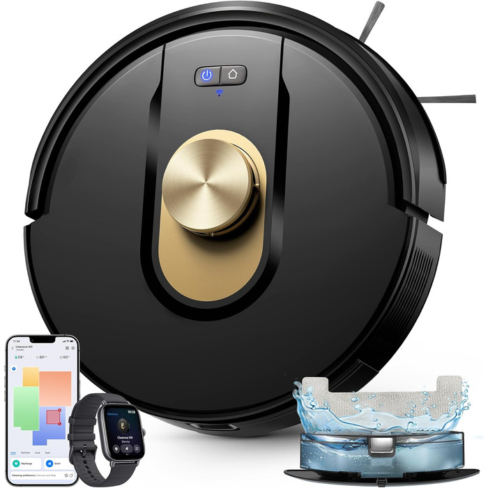 Робот-пилосос Vexilar W9 з функцією миття підлоги, 5000Pa, LiDAR навігація, тихий (50 dB), 150 хв роботи, 15 зон заборони, 5 карт, керування через додаток, пультом та голосовим асистентом