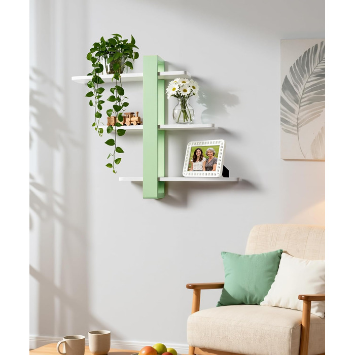 Полиця настінна дерев'яна SUMGAR Wandregal, плаваюча, 3-ярусна, 50x58 см, м'ятно-біла, для вітальні, спальні