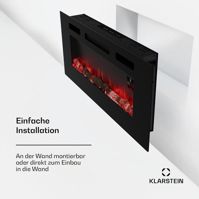 Електрокамін Klarstein Galeras Smart 1800 Вт, LED-полум'я, з додатком та пультом, регульовані кольори й яскравість, захист від перегріву, настінний, чорний, 102x47x13 см