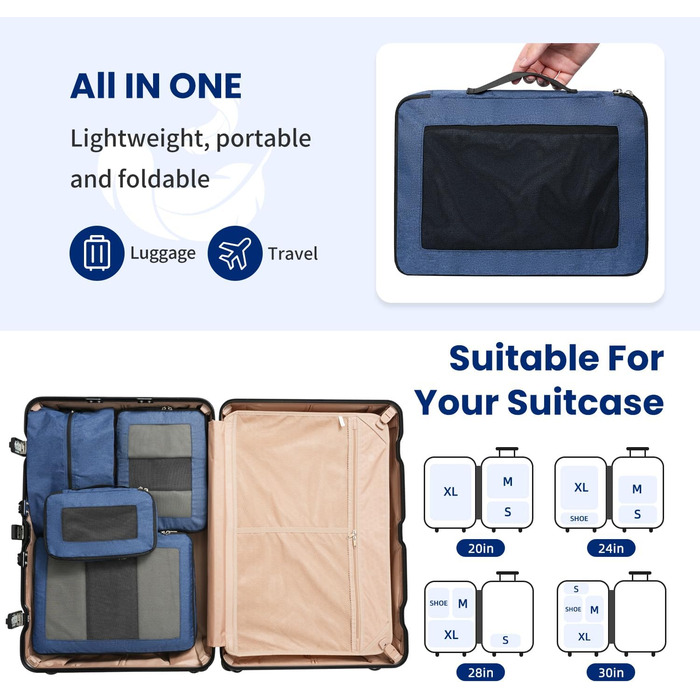 Набір компресійних органайзерів для подорожей з сіткою, 4 шт, розширювані куби для пакування речей у валізу, бірюзовий