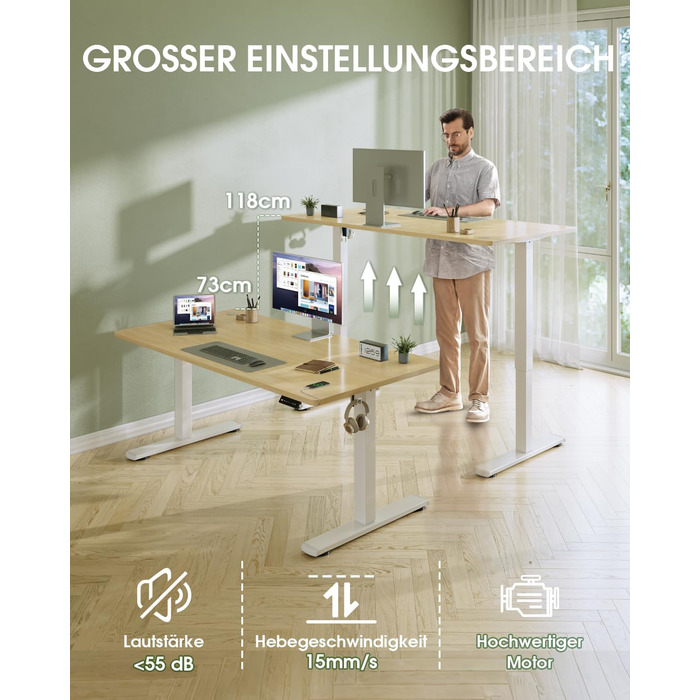 Електричний стіл Flamaker з регулюванням висоти, 160 x 60 см, з пам'яттю, для геймінгу, USB-зарядка (Бежевий)