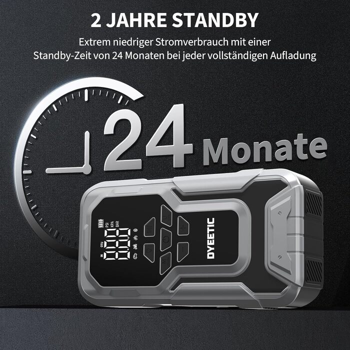 Powerbank Starthilfe 6000A з компресором 150PSI: портативний пусковий пристрій для авто та мото (бензин, дизель до 10.0L) з LED-ліхтариком QC3.0, срібний