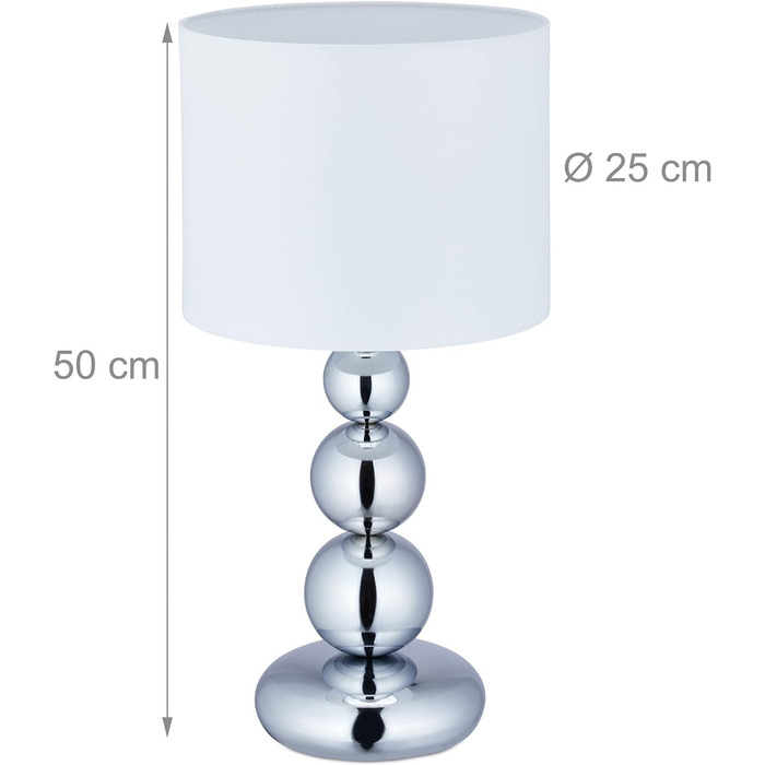 Кулі настільної лампи Relaxdays, приліжкова лампа з тканинним абажуром, ВxГ 50 x 25 см, E27, Настільна лампа Вітальня, сріблястий/білий