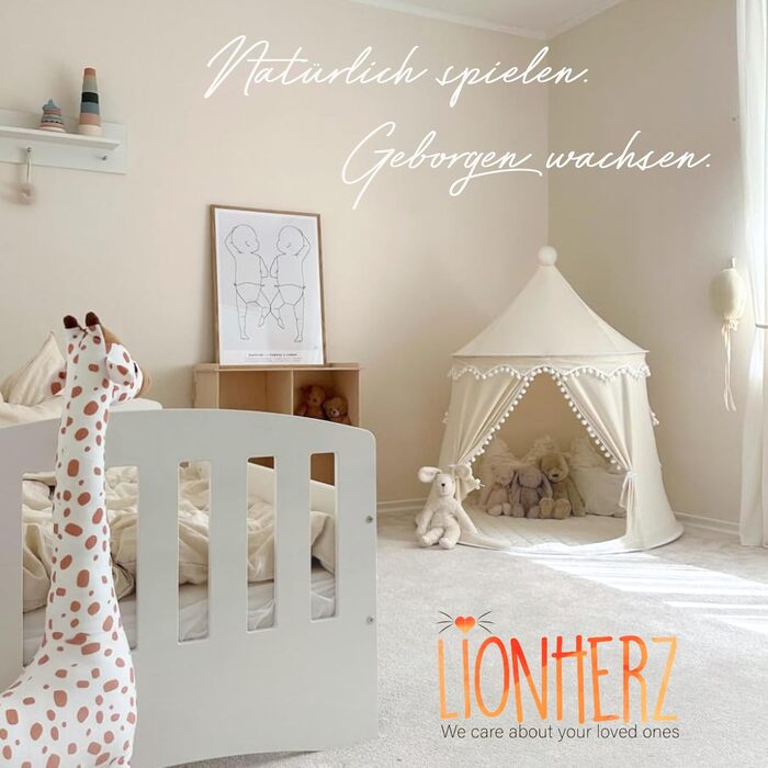 Дитячий намет LIONHERZ® DAS ORIGINAL: принцесин замок з бавовни та льону | з фібергласовими штангами та сумкою для перенесення | стабільний намет-тіпі для дівчаток (без аксесуарів)